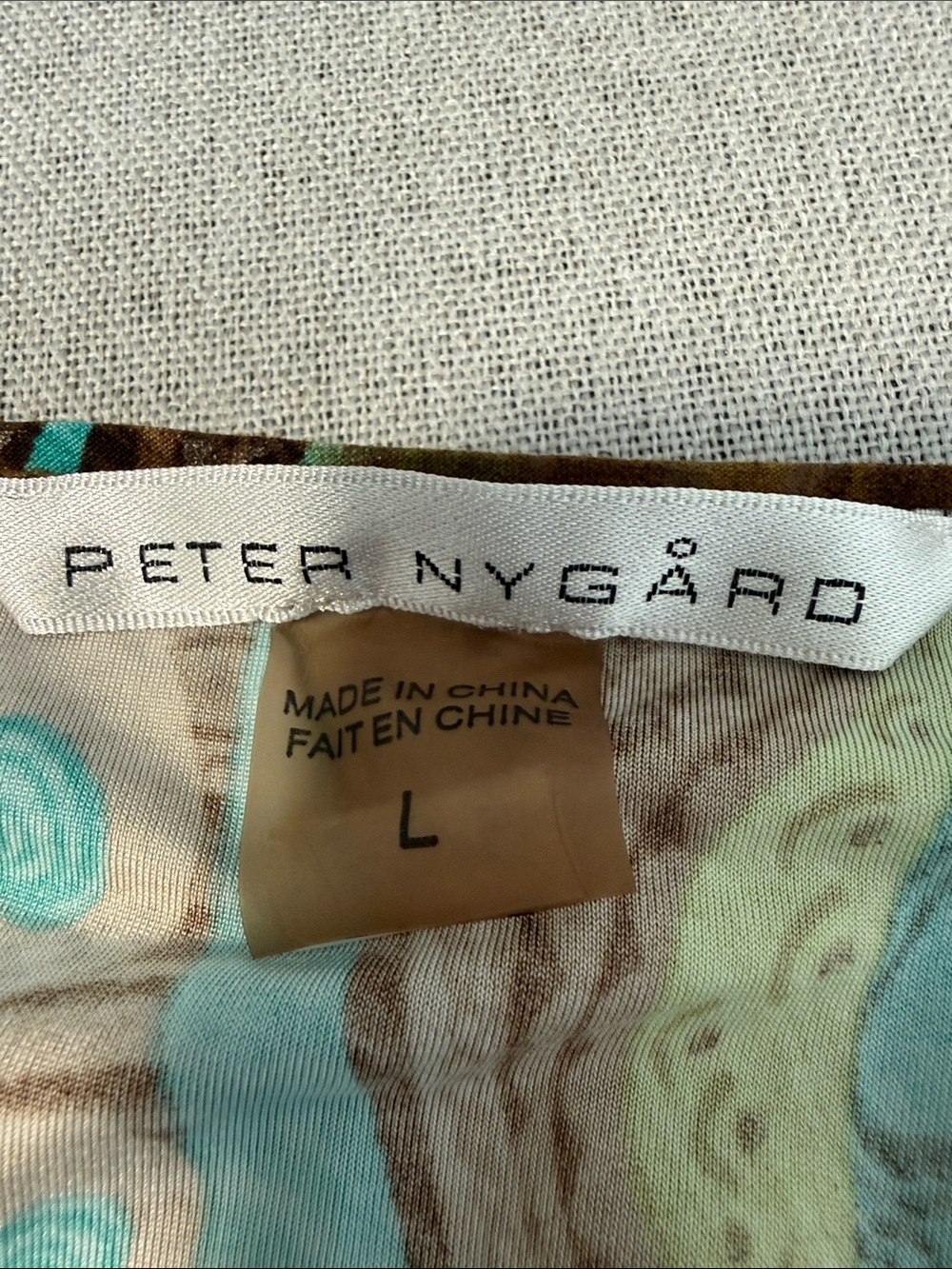 Peter Nygard Brown and Teal Paisley Animal Print 3/4 Sleeve Top SZL - Picture 5 of 14
